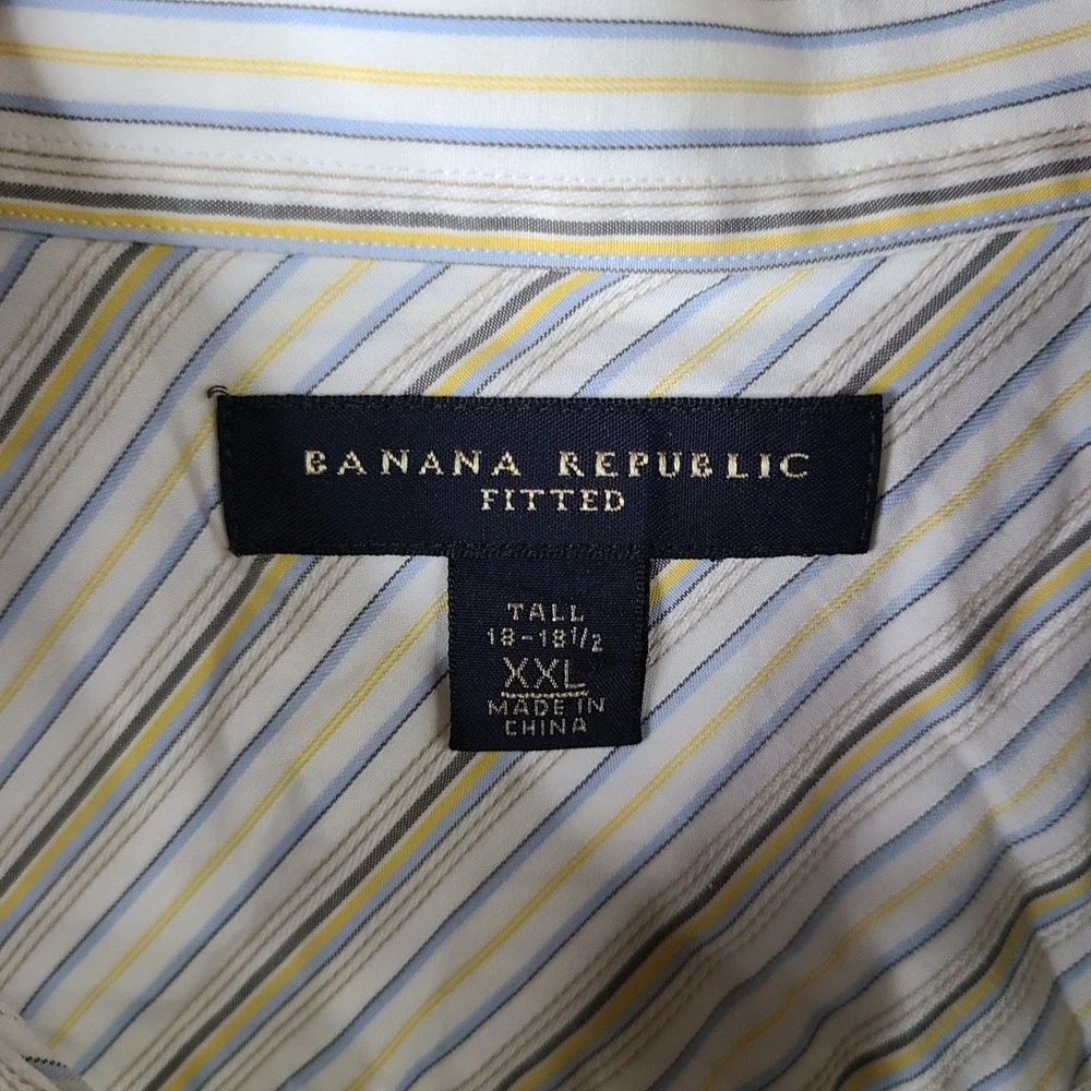 Banana Republic Shirt Men XXL Tall White Yellow Striped Fitted Button Up Cotton